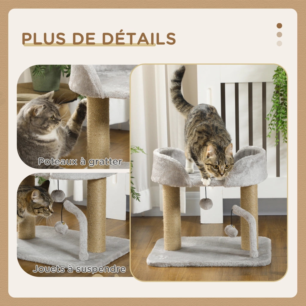 Tiragraffi per gatti con piattaforma e giochi ¨C Minimal ¨C grigio 48x38x42 cm