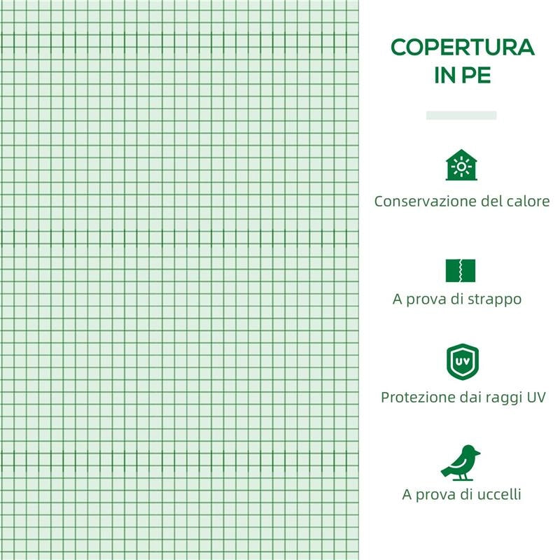 SERRA PICCOLA CON 2 FINESTRELLE LATERALI E FINESTRA CENTRALE IN ACCIAIO PE E PP 240X90X90 CM VERDE