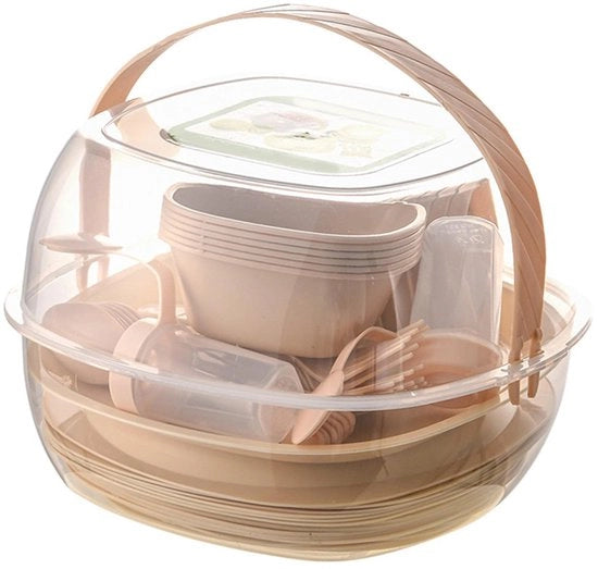 Set di servizio da campeggio 48 pezzi - Leggero e sostenibile - Resiste alle intemperie - Accessori da campeggio - Grande capacità - Adatto per picnic/cucina - Set da campeggio