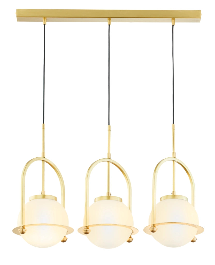 Sospensione loft ottone 3 luci sfere bianche E27 Jupiter