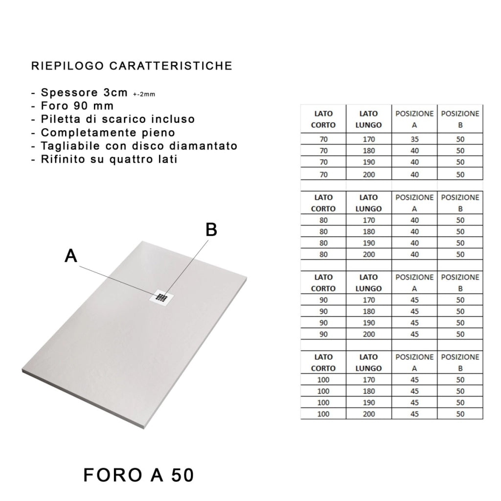Piatto doccia in marmoresina nero effetto pietra cemento plus, misura 70x90
