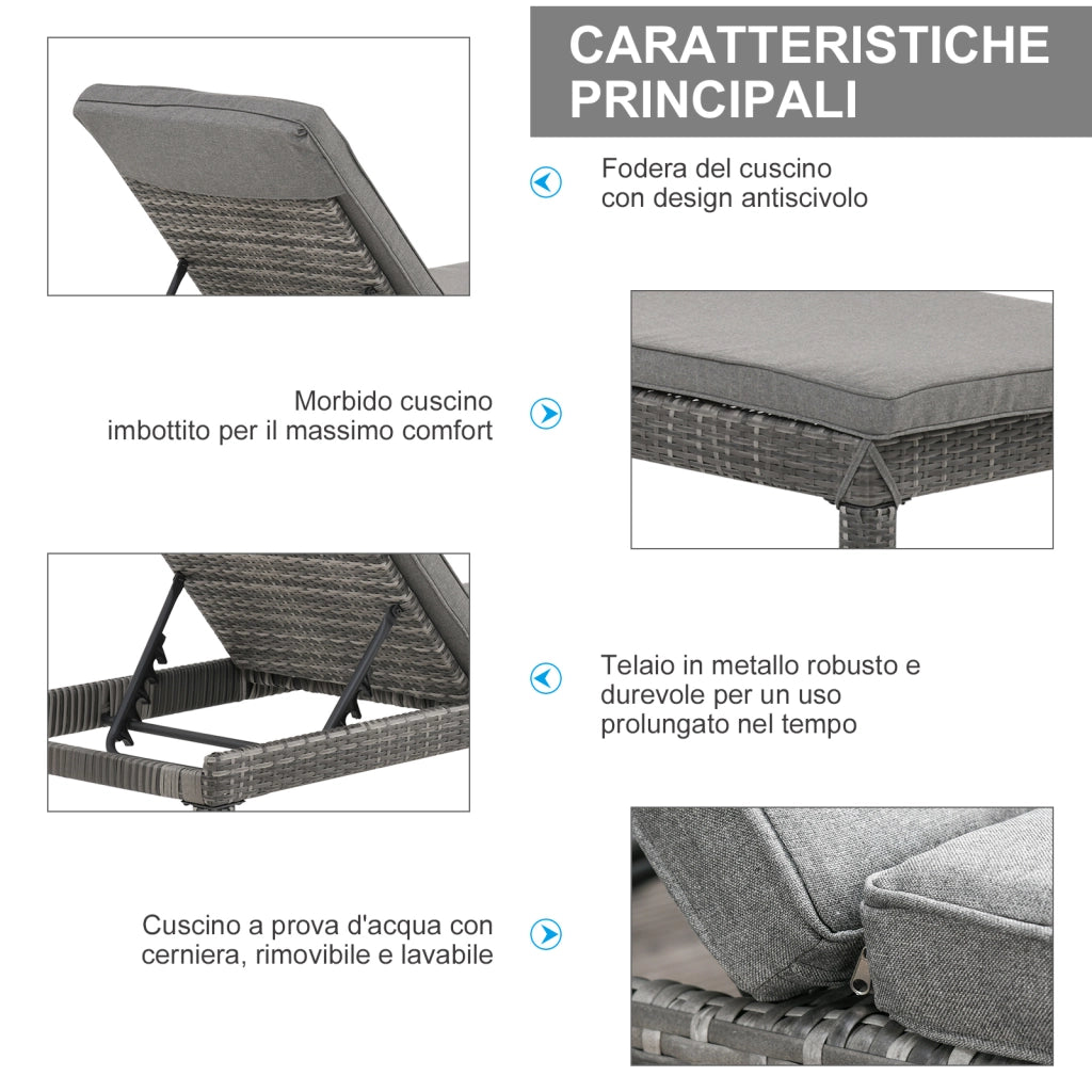 Set 2 Sdraio da Giardino con Cuscini Imbottiti Regolabili ¨C Xylo ¨C Grigio