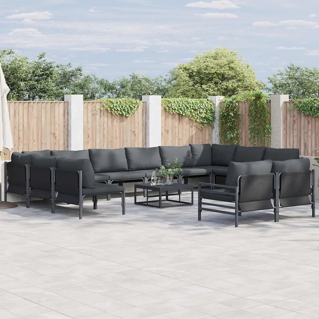Set Divano da Giardino con cuscino 12 pcs Nero Acciaio