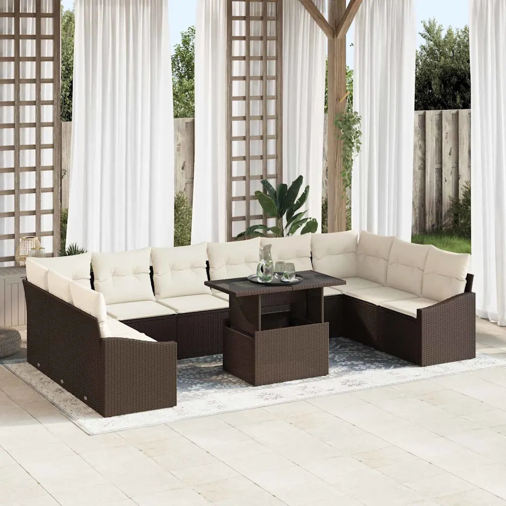 Set di divani con cuscino 11 pcs Marrone e Crema polyrattan 3349074