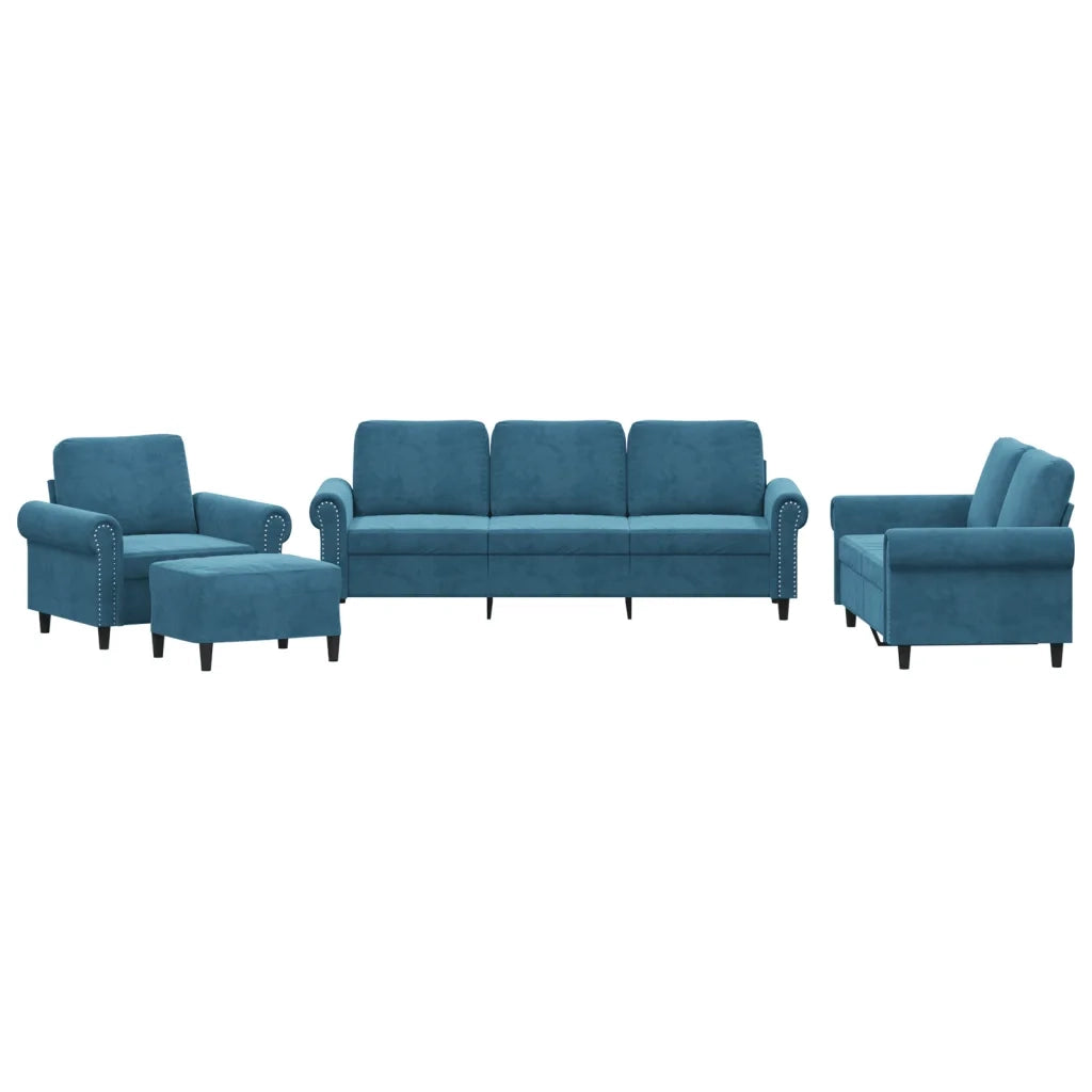 Set di Divani 4 pz con Cuscini Blu in Velluto
