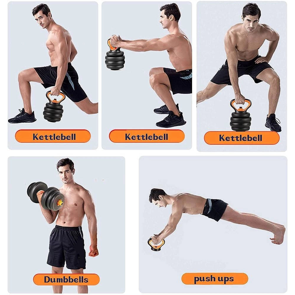 Trade Shop - Set 6in1 Multifunzione Peso 30 Kg Manubri Con Bilanciere E Kettlebell Componibile -
