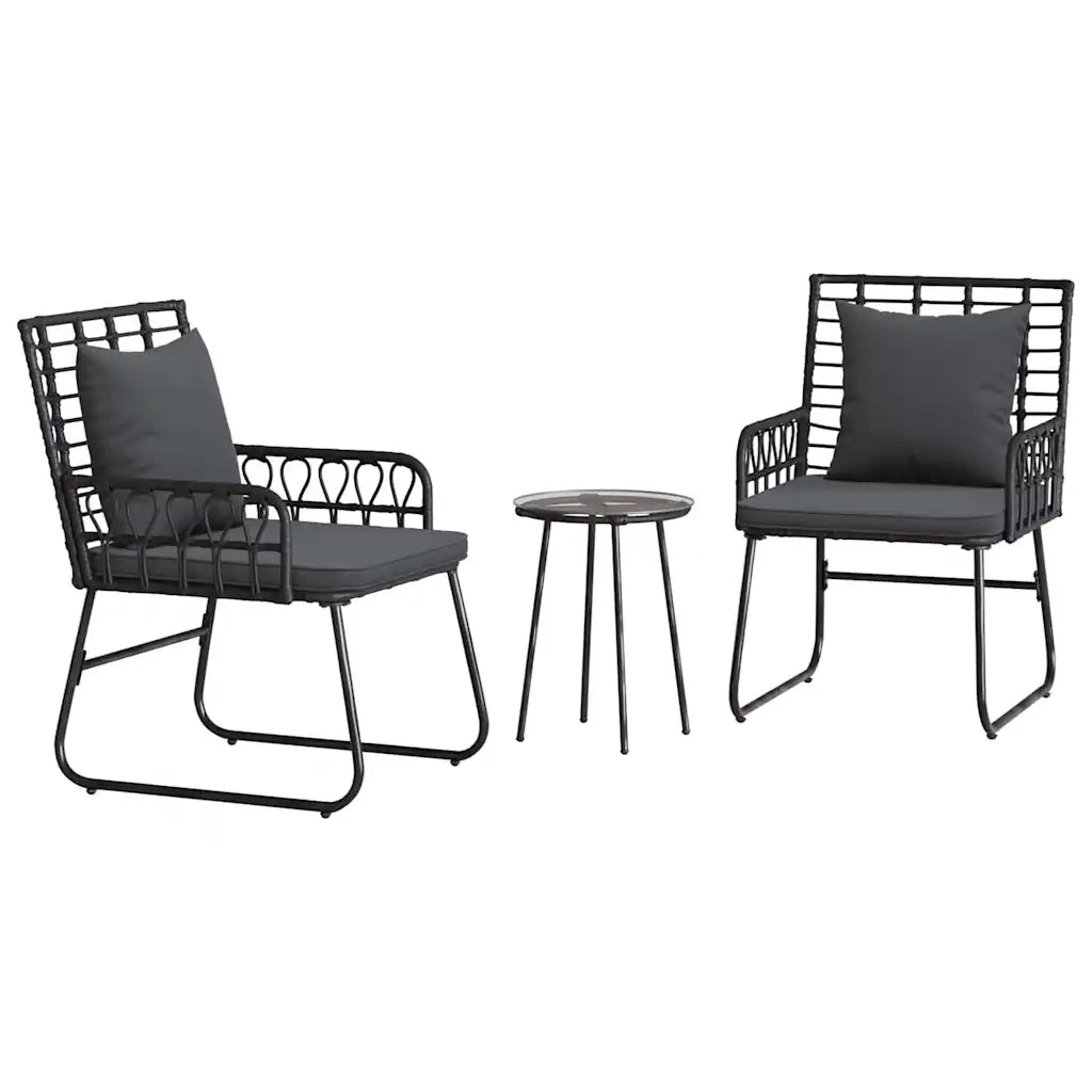 Set da Pranzo per Giardino 3 pcs Nero e antracite polyrattan
