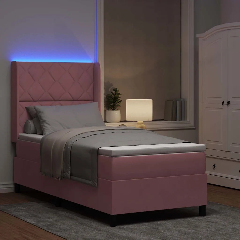 Letto a molle con materasso con led Rosa 100 x 200 cm Velluto