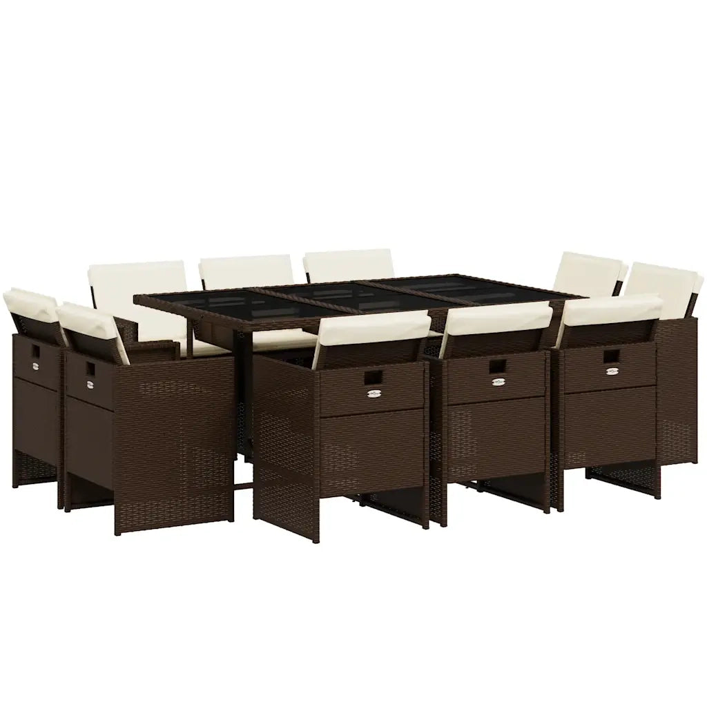 Set da Pranzo da Giardino 11 pz con Cuscini Polyrattan Marrone 3210669
