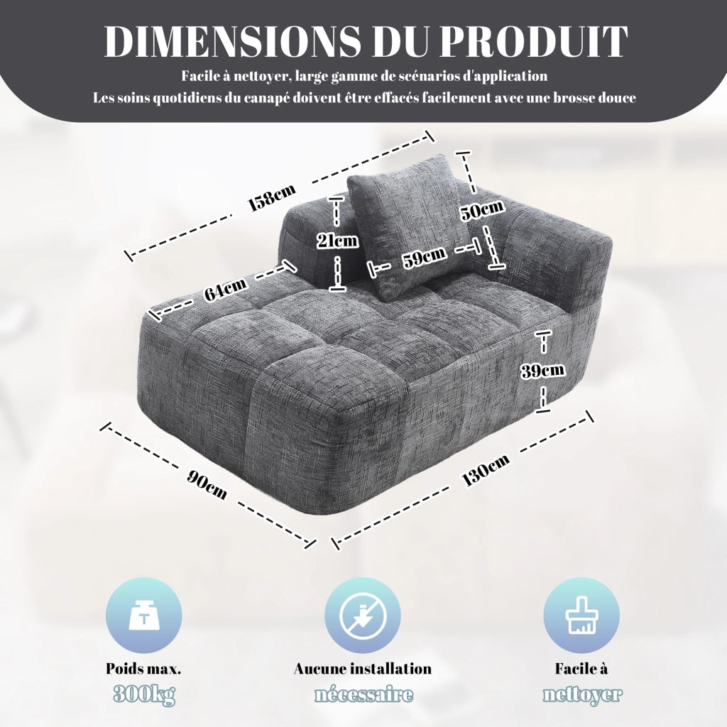 Chaise Longue Divano con Cuscini ¨C MINIMAL ¨C Grigio, Tessuto Morbido