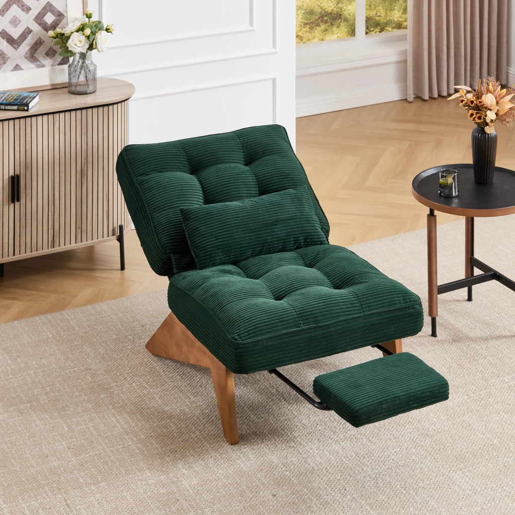 Poltrona relax in velluto a coste; verde smeraldo; schienale regolabile; 127x73x90 cm