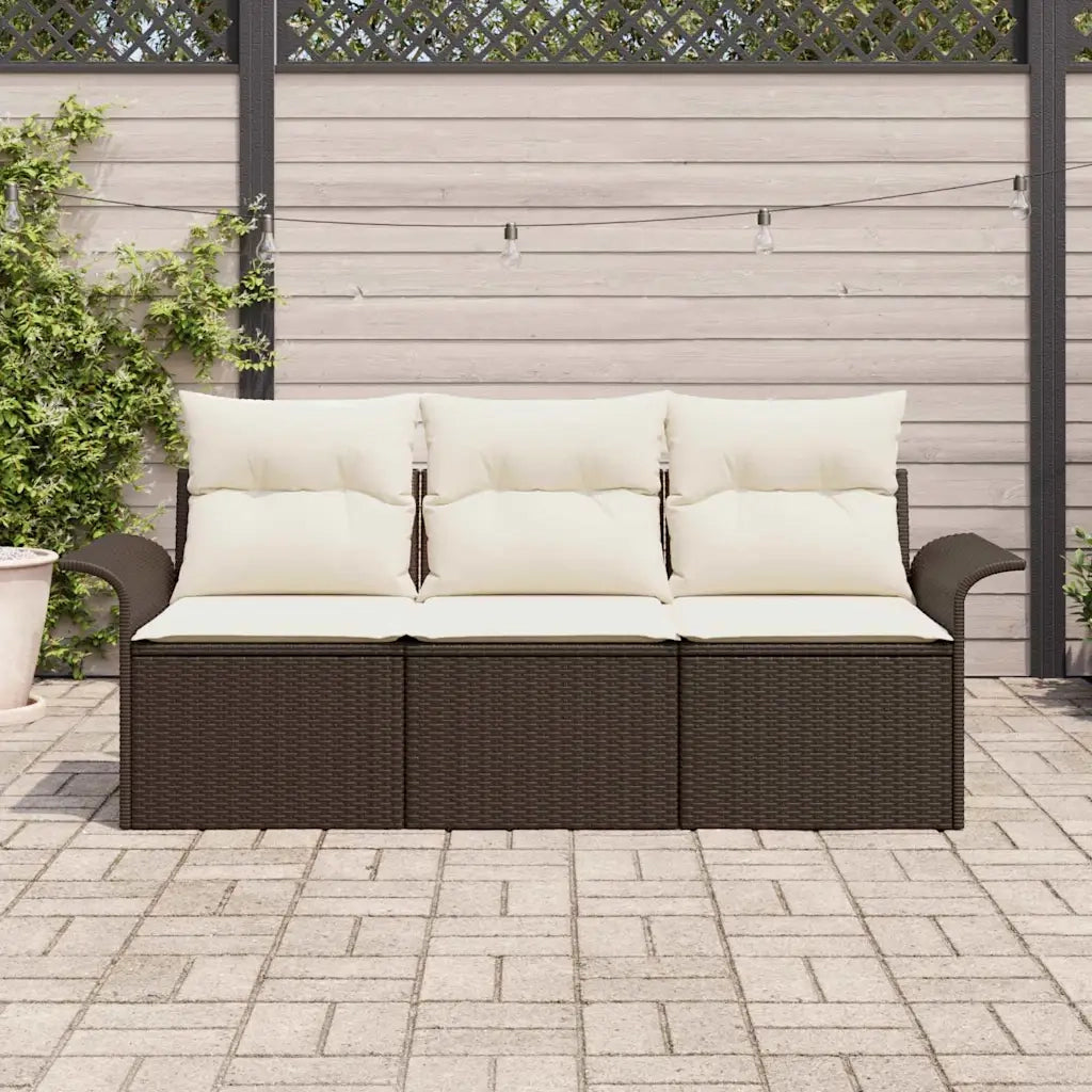 Set di divani con cuscino 3 pcs Marrone e Crema polyrattan