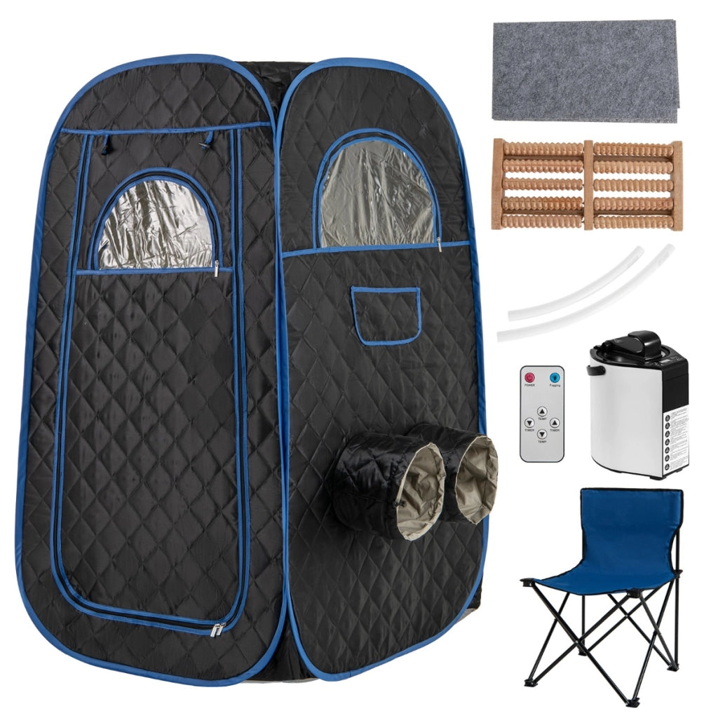 Sauna portatile con generatore di vapore da 1000W e capacit¨¤ di 3L, Tenda sauna per 1 o 2 persone con sedia Nero-Massaggi e relax