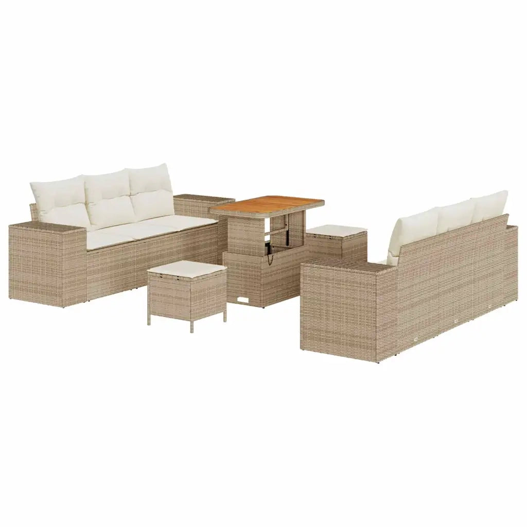 Set Divano da Giardino 9 pcs Beige Poly Rattan