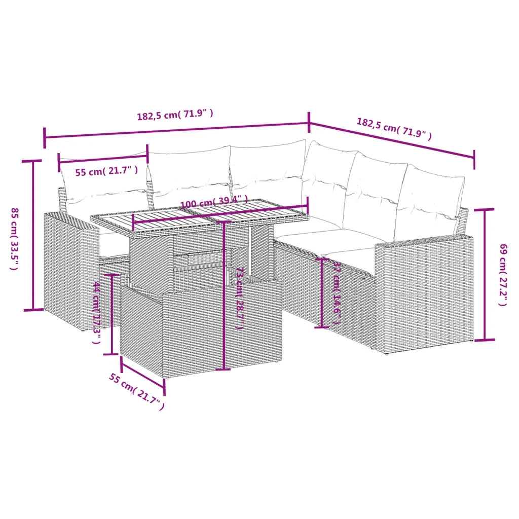 Set Divano da Giardino 6 pz con Cuscini Nero in Polyrattan 3271307