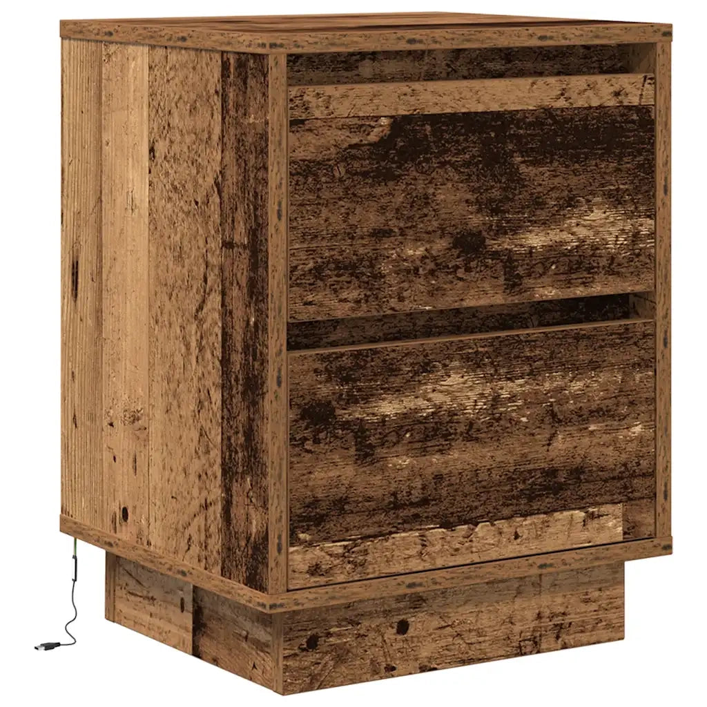 Comodino con Luci LED Legno Antico 38x34x50 cm 861297