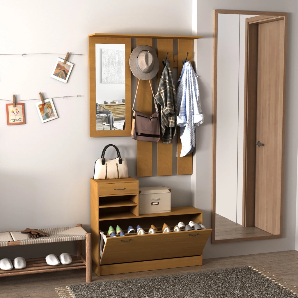 Mobile Ingresso con Specchio Appendiabiti e Scarpiera ¨C Zephmum ¨C Legno Marrone 80x30x180