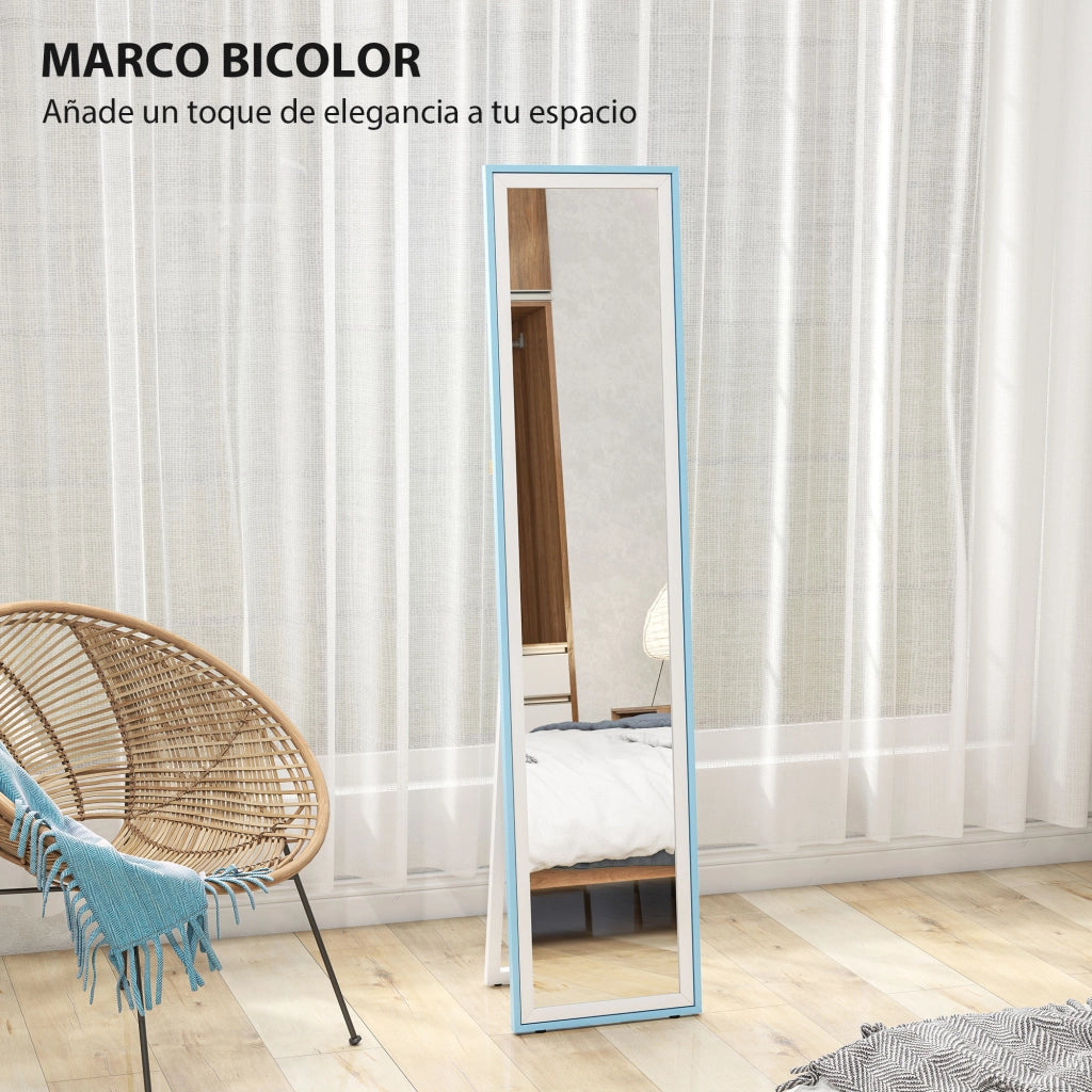 Specchio da Terra a Figura Intera ¨C Xylo ¨C MDF Bianco e Blu 37x157 cm