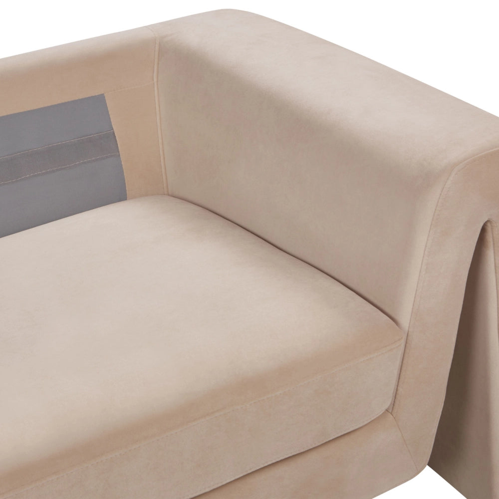 Divano a 3 posti imbottito in velluto beige con schienale imbottito e braccioli stile moderno