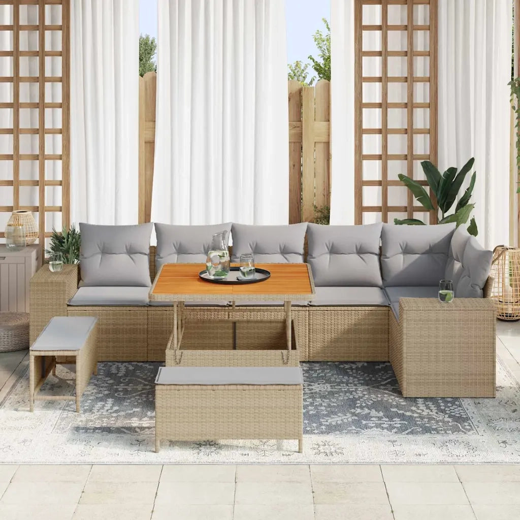 Set Divano da Giardino 9 pcs Beige e Grigio Chiaro polyrattan