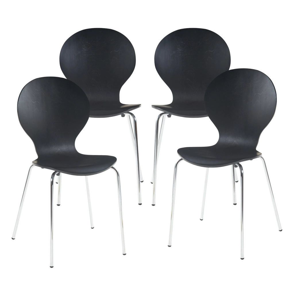 Set di 4 Sedie da Sala ETNE Impilabili - Nero / Cromato [en.casa]