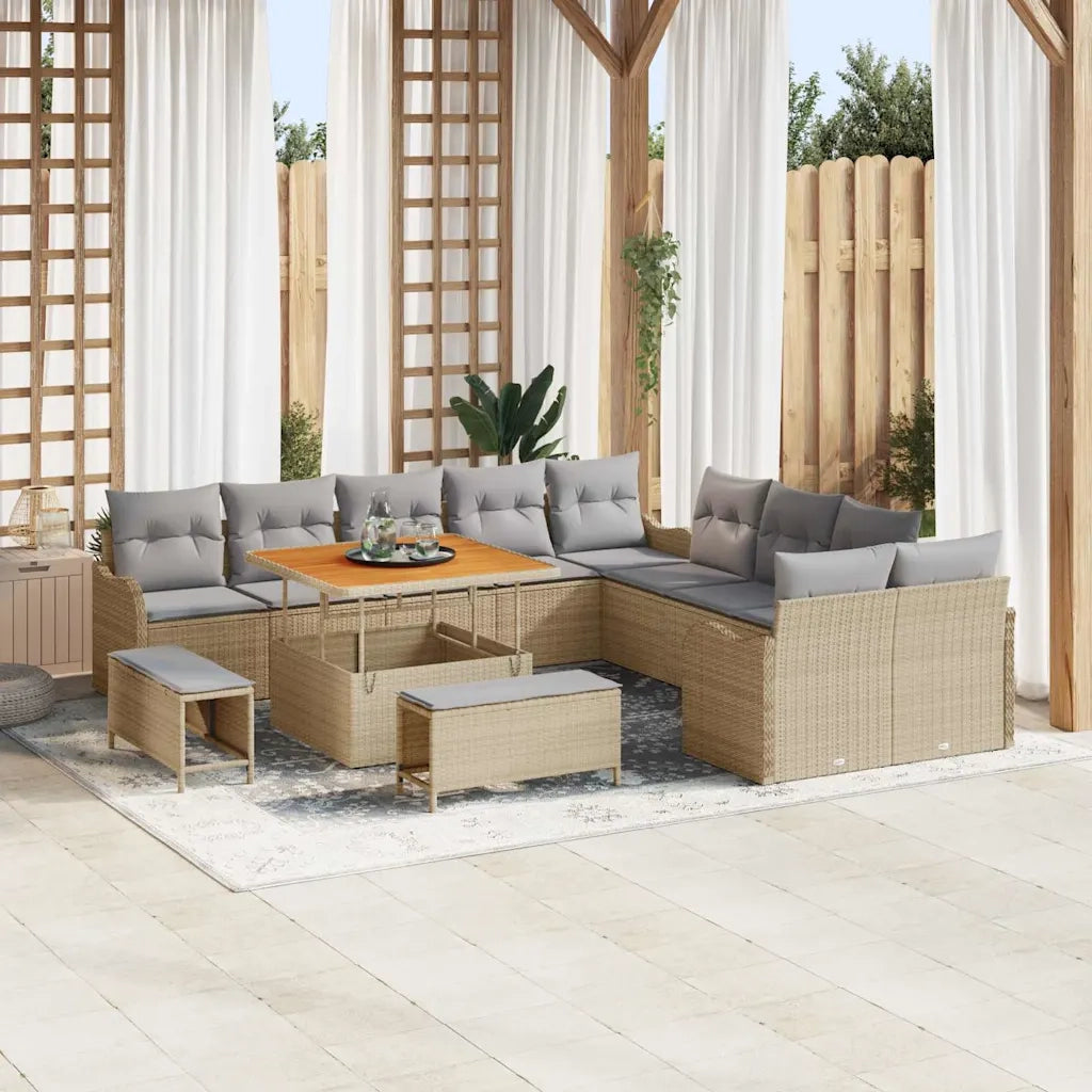 Set Divano da Giardino 13 pcs Beige polyrattan