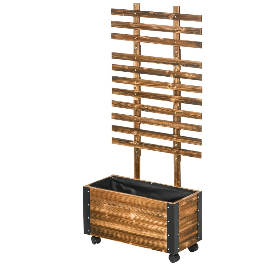 Fioriera rialzata con graticcio e 4 ruote ¨C Xylo ¨C Legno massello trattato 65x31x147 cm Nero Marrone