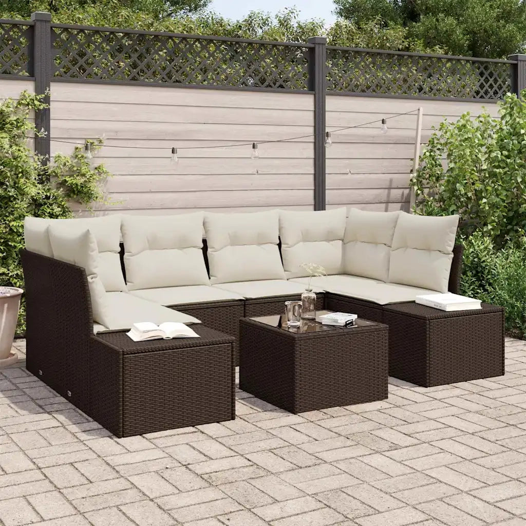 Set Divano da Giardino con cuscino 7 pcs Marrone polyrattan 3346958