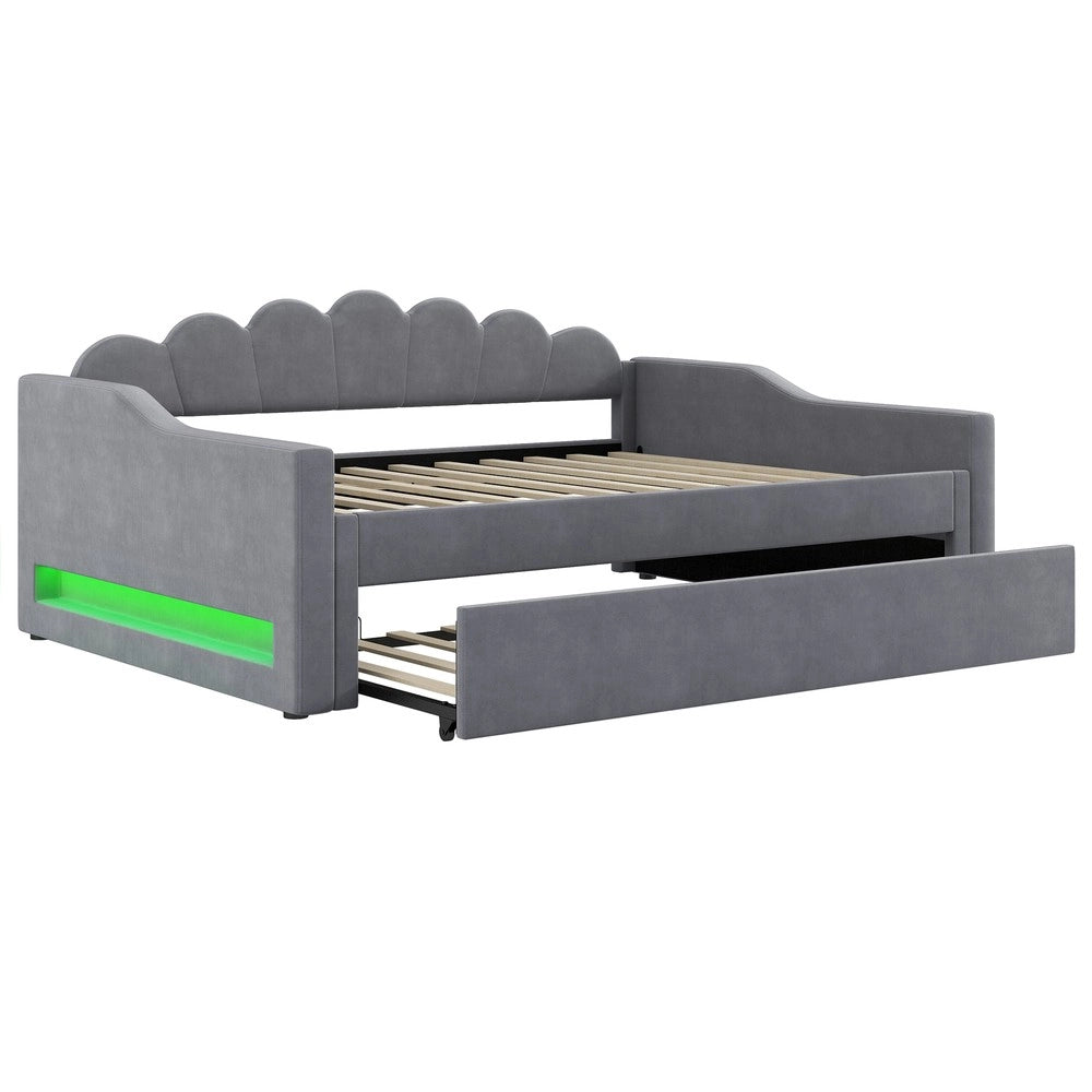 Letto Imbottito con LED e Letto Estraibile ¨C MINIMAL ¨C Grigio 140x200