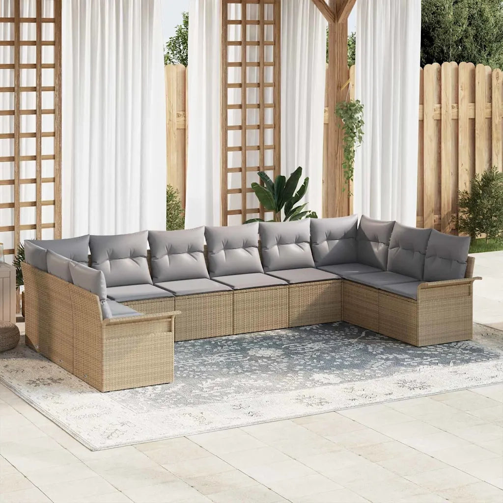 Set Divano da Giardino 10 pcs Beige polyrattan