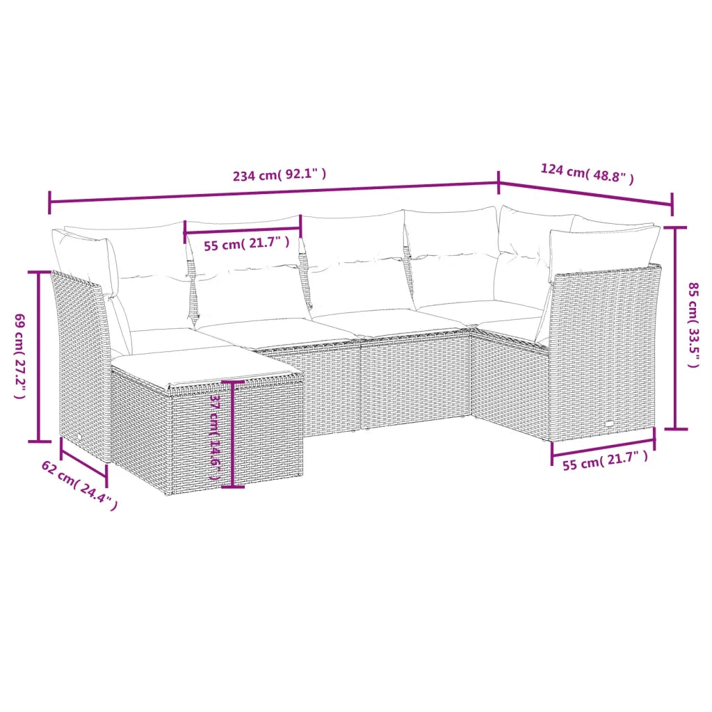 Set Divano da Giardino 6 pz con Cuscini Nero in Polyrattan 3263171