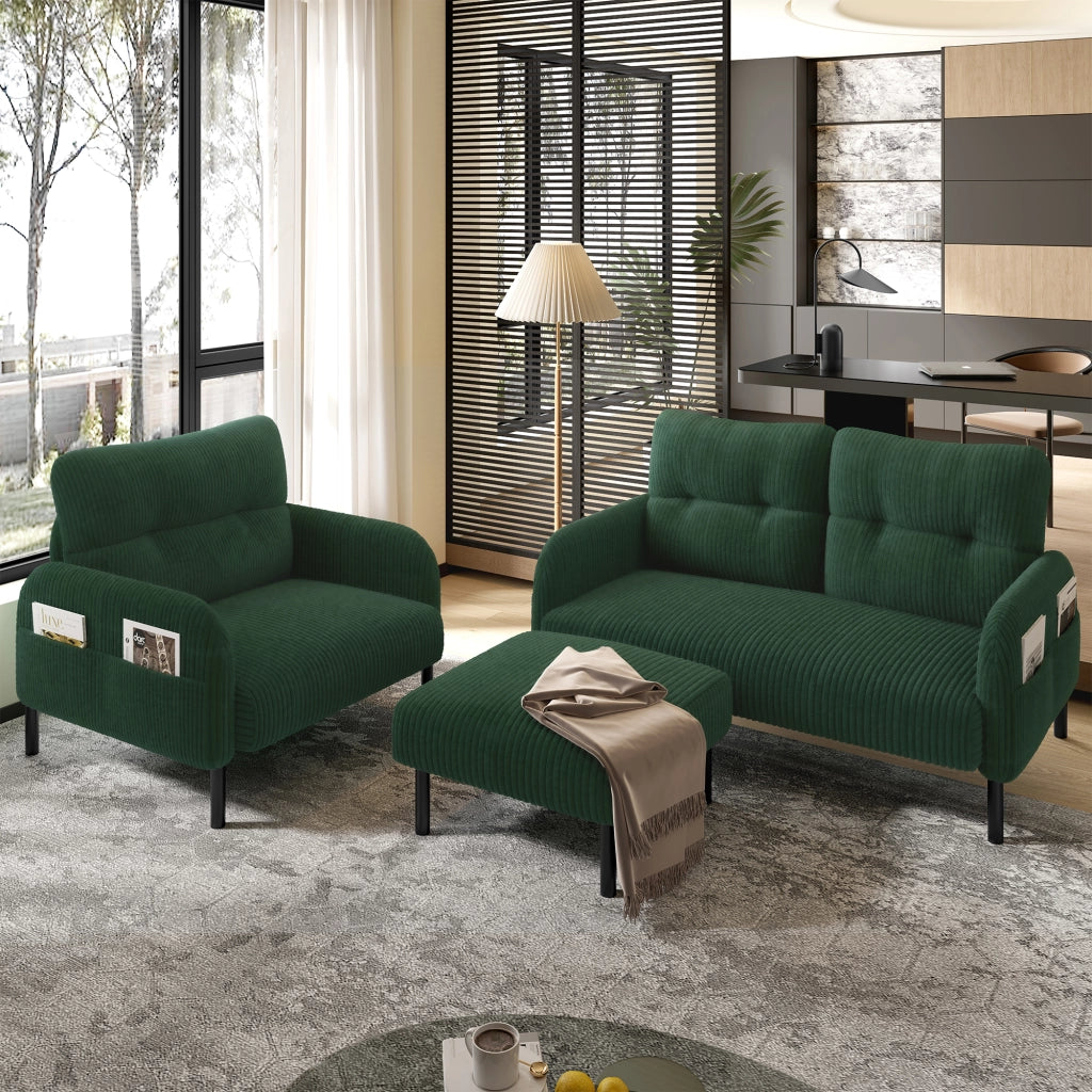 POUF 56x51x39 cm Tessuto cord Verde smeraldo