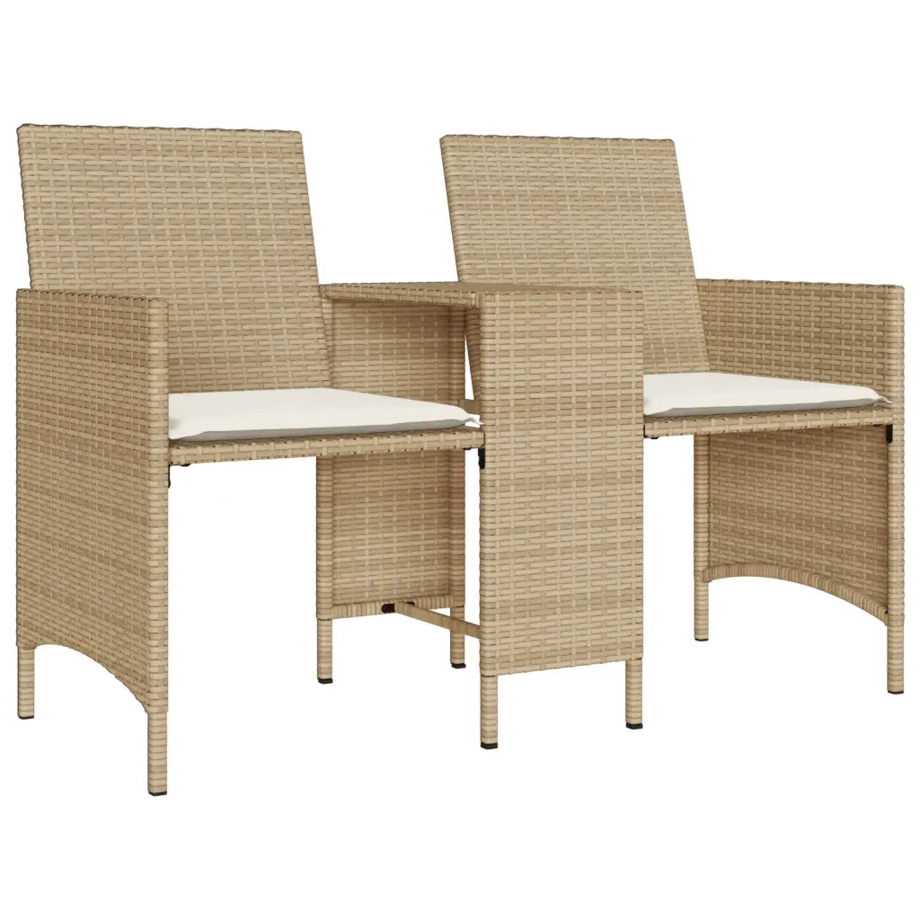 Divano Giardino 2 Posti con Tavolo e Sgabelli Beige Polyrattan 4003894