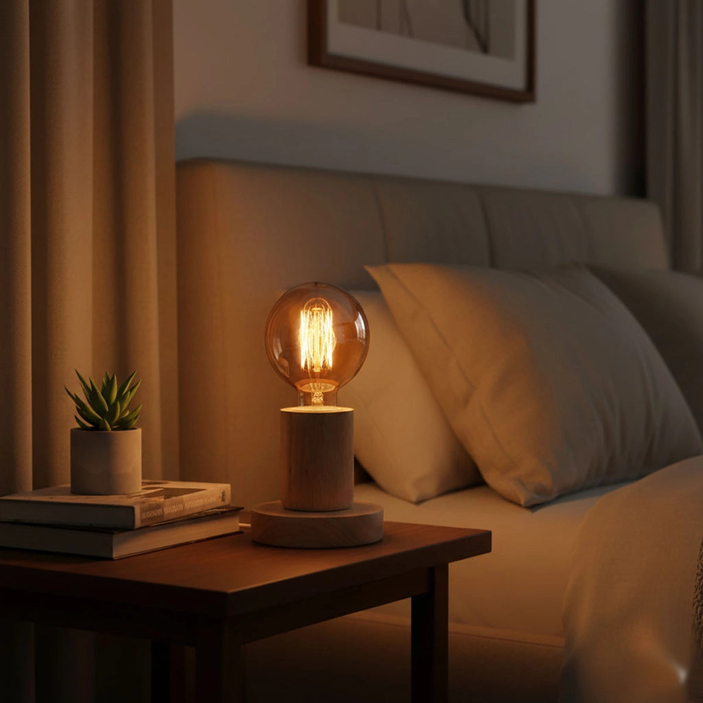 LAMPADA DA TAVOLO LEGNO E27 BASE CILINDRICA DESIGN MINIMAL MODERNO TD-324