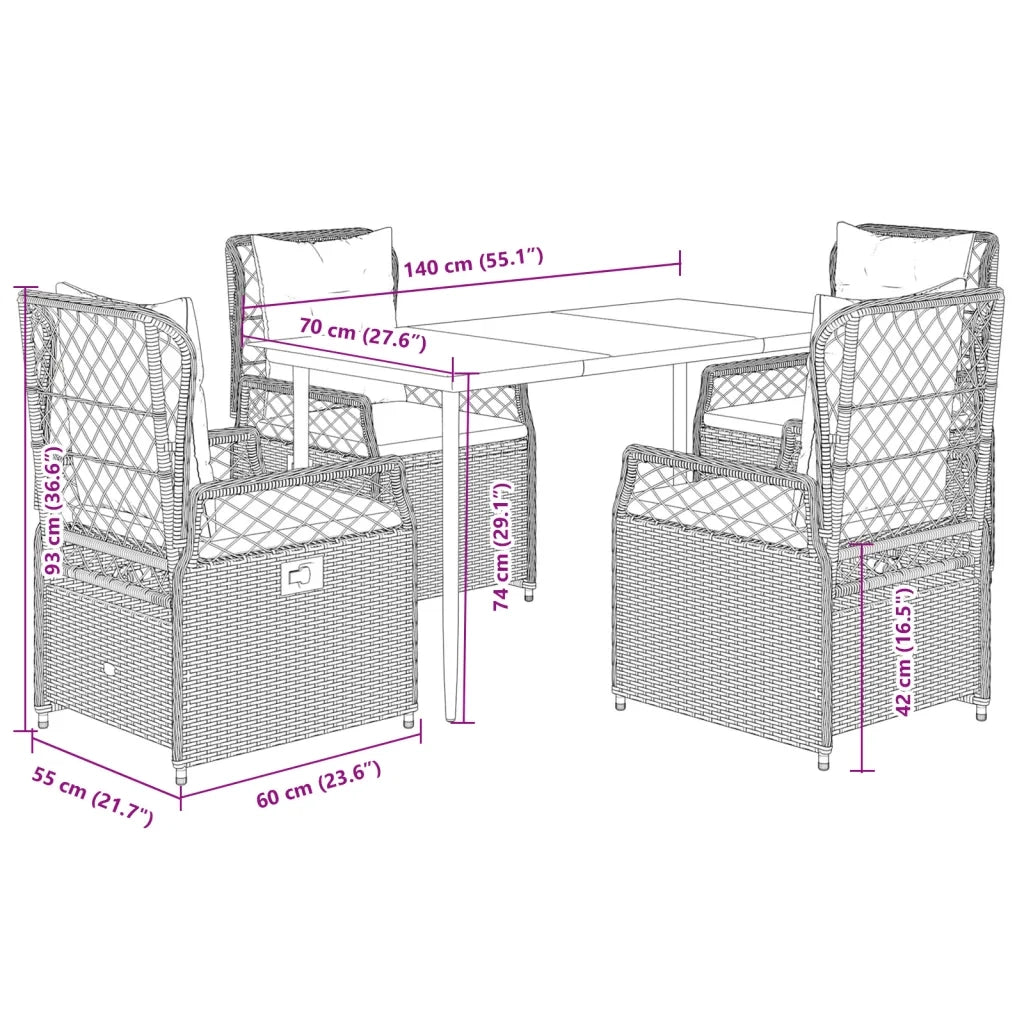 Set da Pranzo da Giardino 5pz con Cuscini in Polyrattan Marrone 3262973