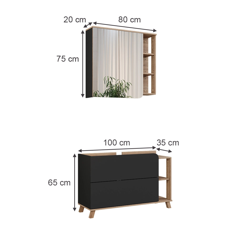 Vicco Set di mobili da bagno Sonoma/antracite 2 parti