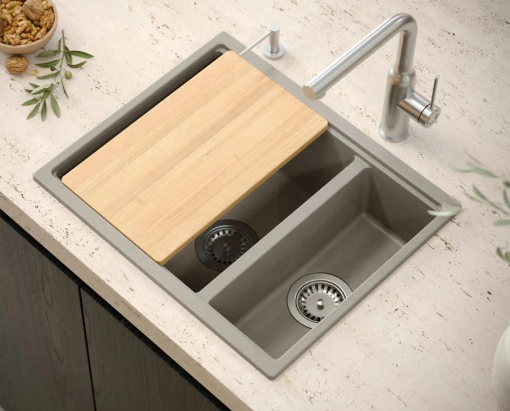Lavello In Granito Logan 150 Beige Tappo acciaio