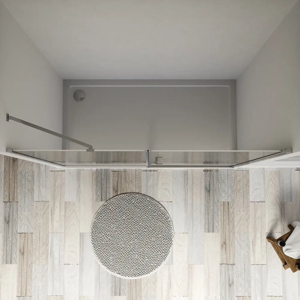 Porta doccia 141-145cm profili cromati apertura a battente e parete fissa vetro 8mm trasparente h195 | Fiji