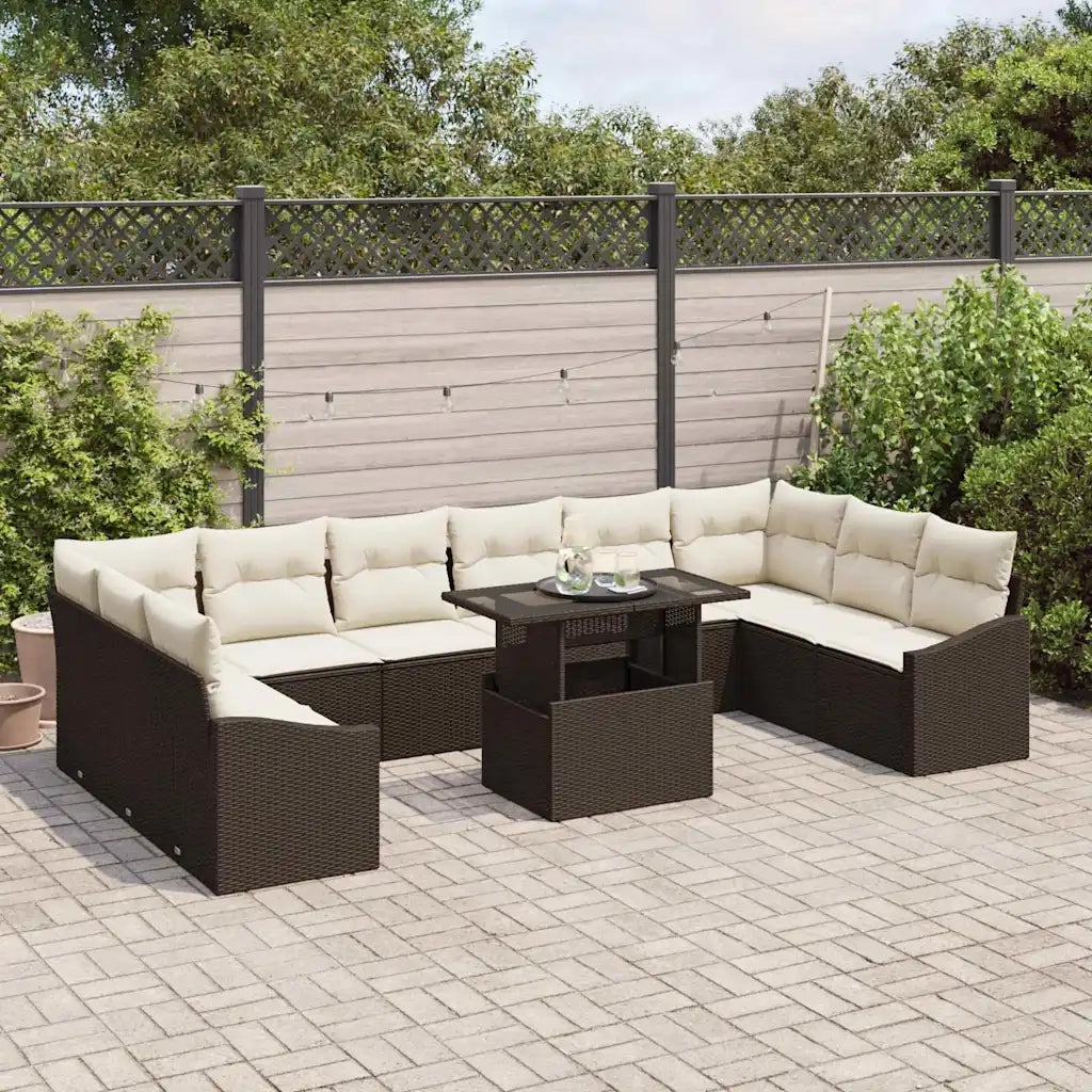 Set di divani con cuscino 11 pcs Marrone e Crema polyrattan 3349074