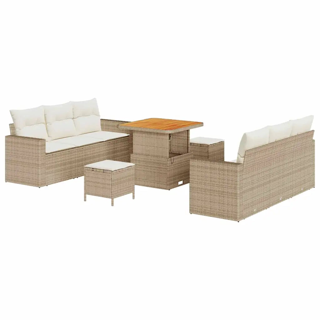 Set Divano da Giardino con cuscino 9 pcs Beige polyrattan 3361566