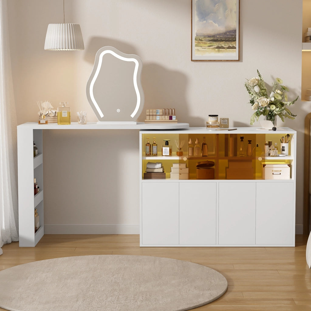 TOELETTO Girevole con specchio LED 177x40x131,5 cm Bianco