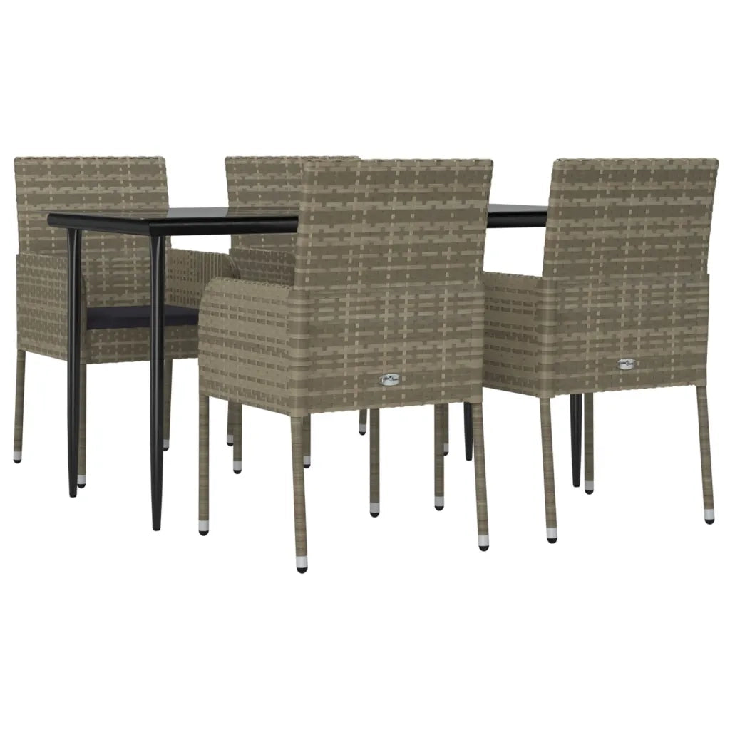 Set da Pranzo Giardino 5pz Nero e Grigio con Cuscini Polyrattan 3185151