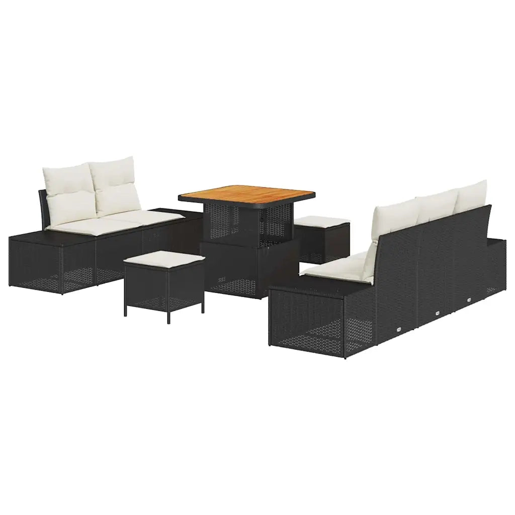 Set Divano da Giardino con cuscino 8 pcs Nero polyrattan