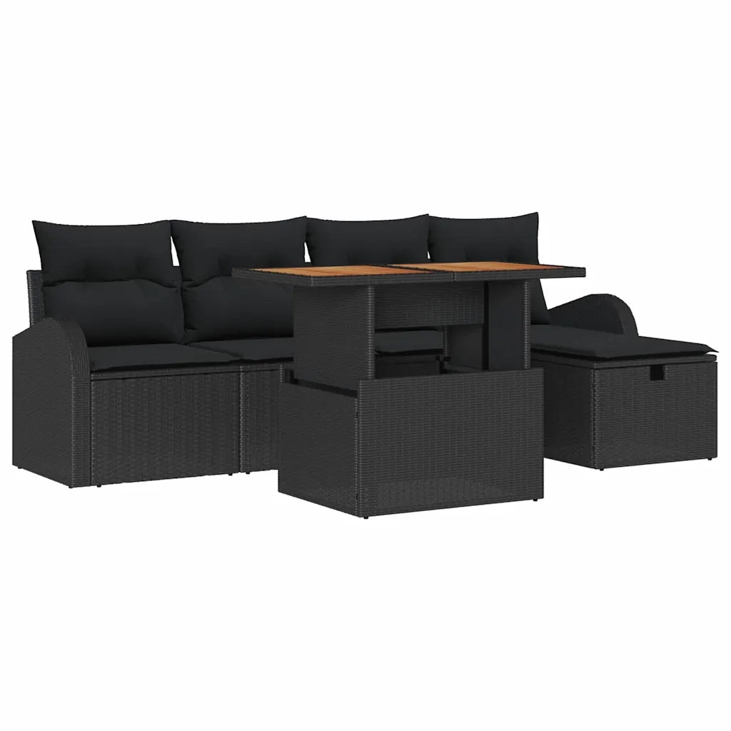 Set Divano da Giardino con cuscino 6 pcs Nero polyrattan 3359964