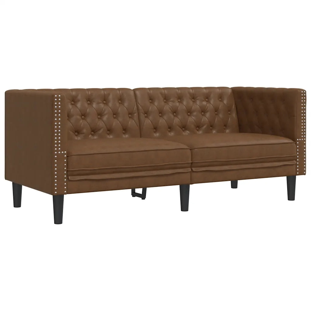 Set Divani Chesterfield 2pz Marrone in Similpelle Scamosciata 3209280