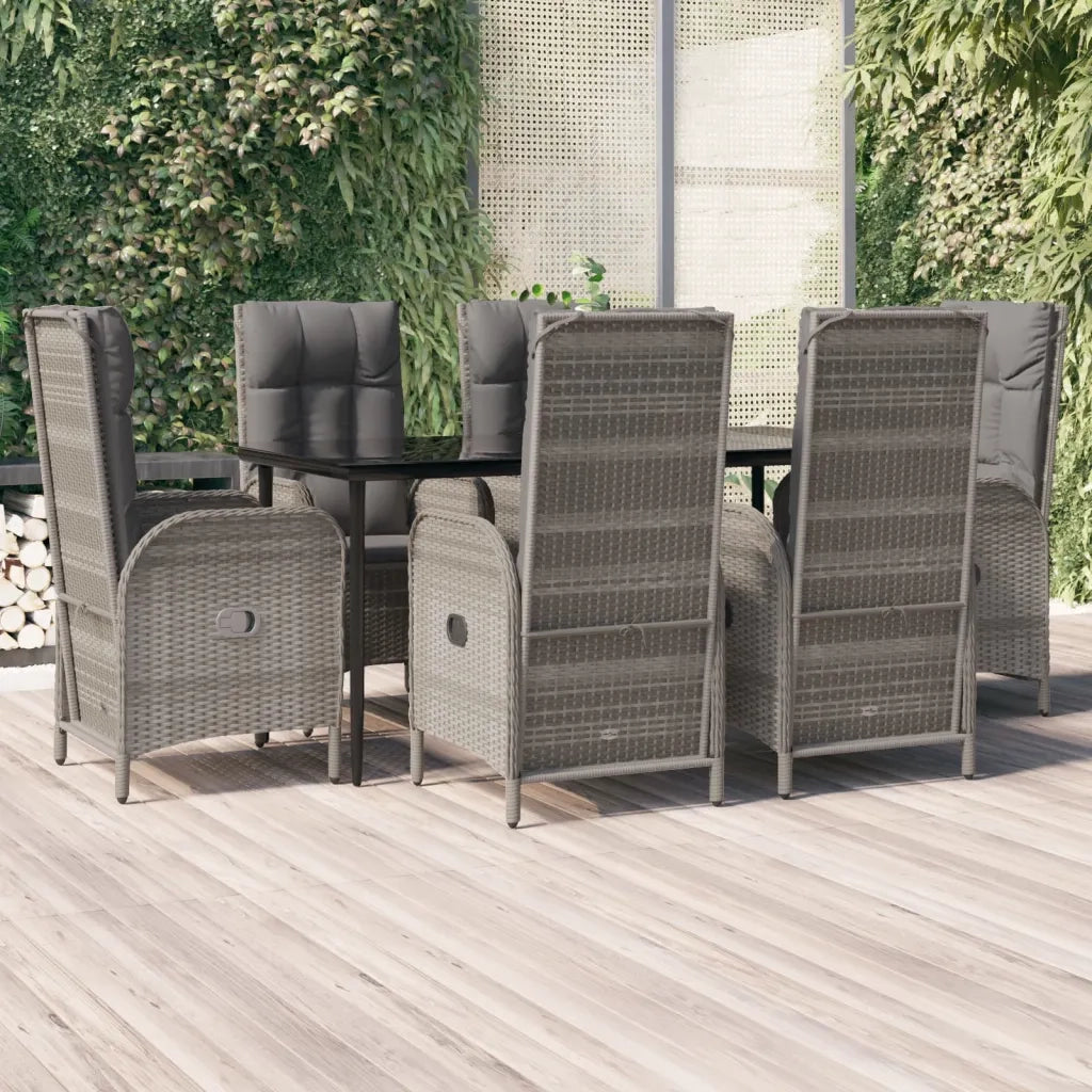 Set da Pranzo Giardino 7pz Nero e Grigio con Cuscini Polyrattan 3185182