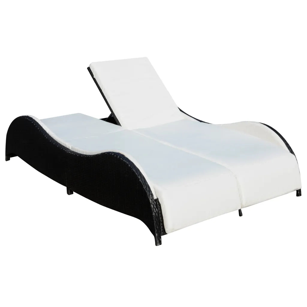 Lettino Prendisole Doppio con Cuscino in Polyrattan Nero 41977