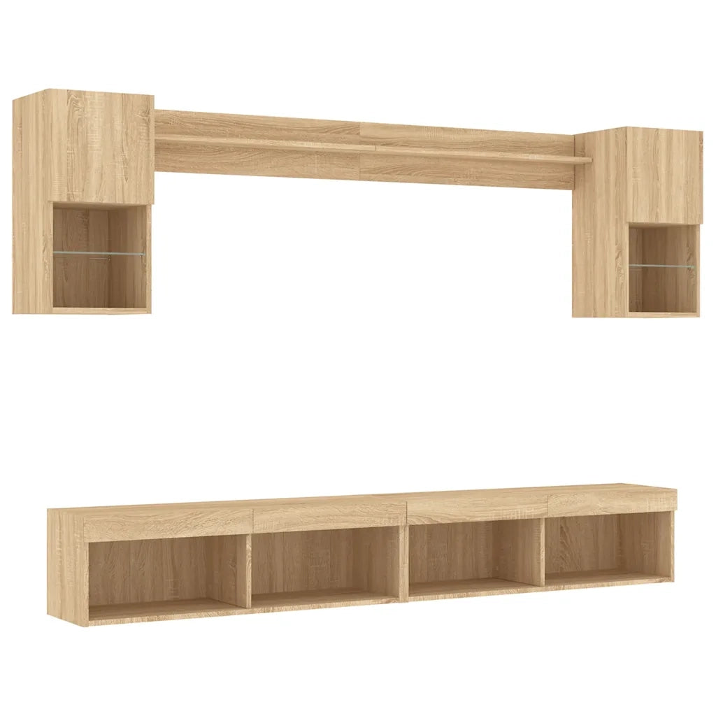 Mobili TV a Muro con LED 6pz Rovere Sonoma Legno Multistrato 3216688