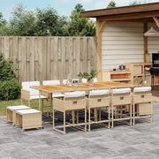 Set da Pranzo da Giardino 13 pz con Cuscini Beige in Polyrattan