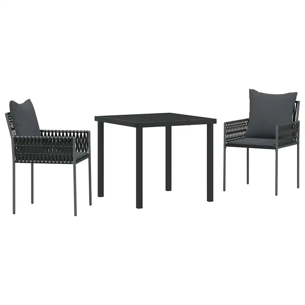Set da Pranzo per Giardino 3 pcs Nero e Grigio Rattan in PE